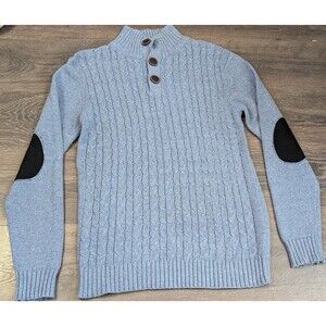 Kian D Mens Sweater Button Cable Knit Light Gray Size Large Long Sleeve (416)